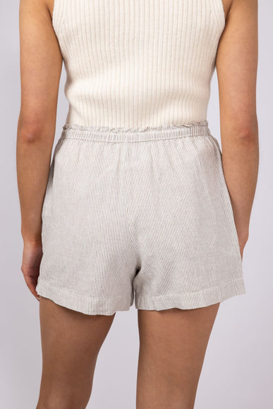 Pinstripe Drawstring Linen Shorts for Women in Khaki