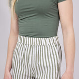 Stripe Boxer Lounge Shorts for Women in Chive
