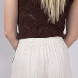 Drawstring Stripe Shorts for Women in Natural