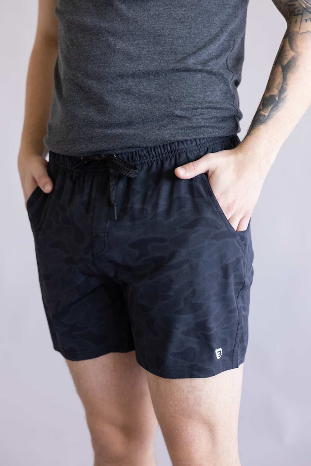 Burlebo Lined Athletic Shorts for Men in Black Camo