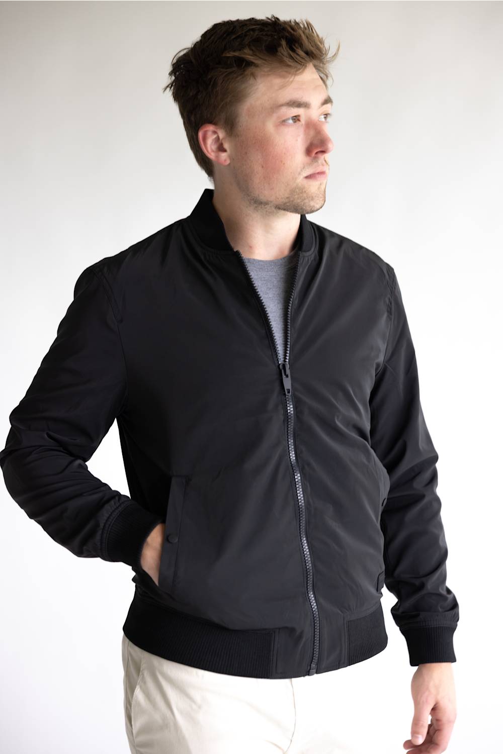 Denim & Flower Bomber Jacket for Men in Black | CWJ-B017-BLACK