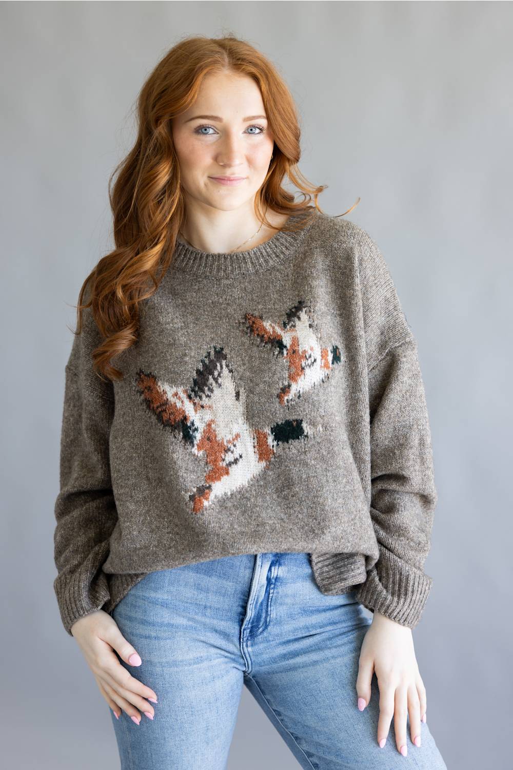 Bailey Rose Flying Duck Knit Sweater for Women in Mocha