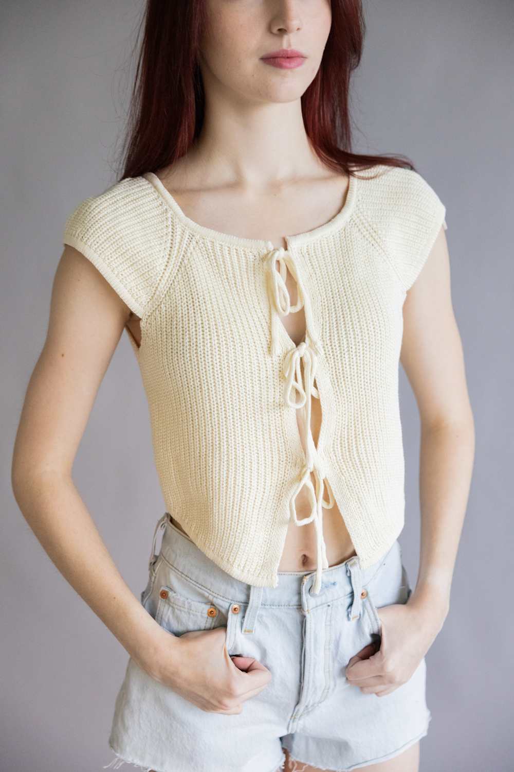 Crochet Tie Front Knit Top for Women in Cream | BWJ1212-CREAM – Glik's