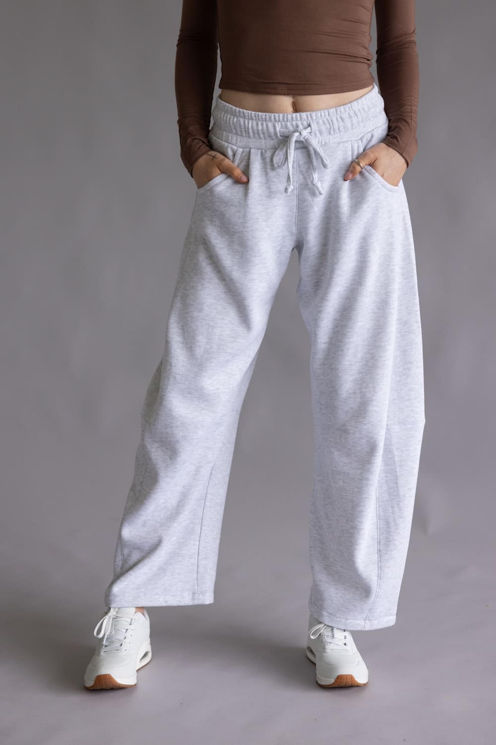 Baggy Barrel Fleece Sweatpants for Women in Ice Grey