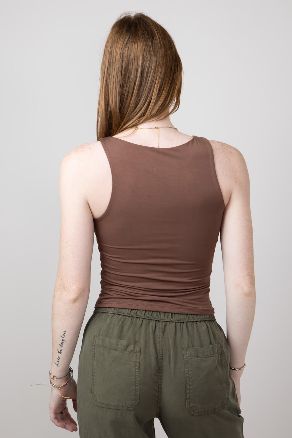 Seamless Double Layer Knit Tank Top for Women in Milk Chocolate