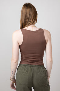 Seamless Double Layer Knit Tank Top for Women in Milk Chocolate