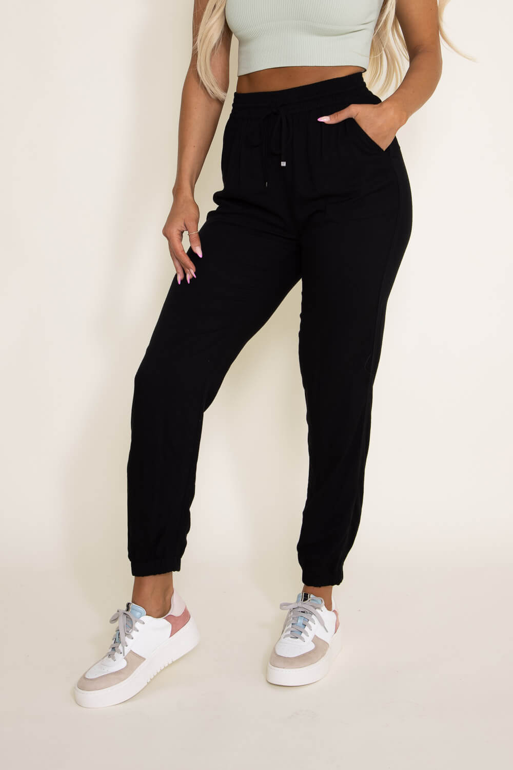 Rayon Drawstring Joggers for Women in Black