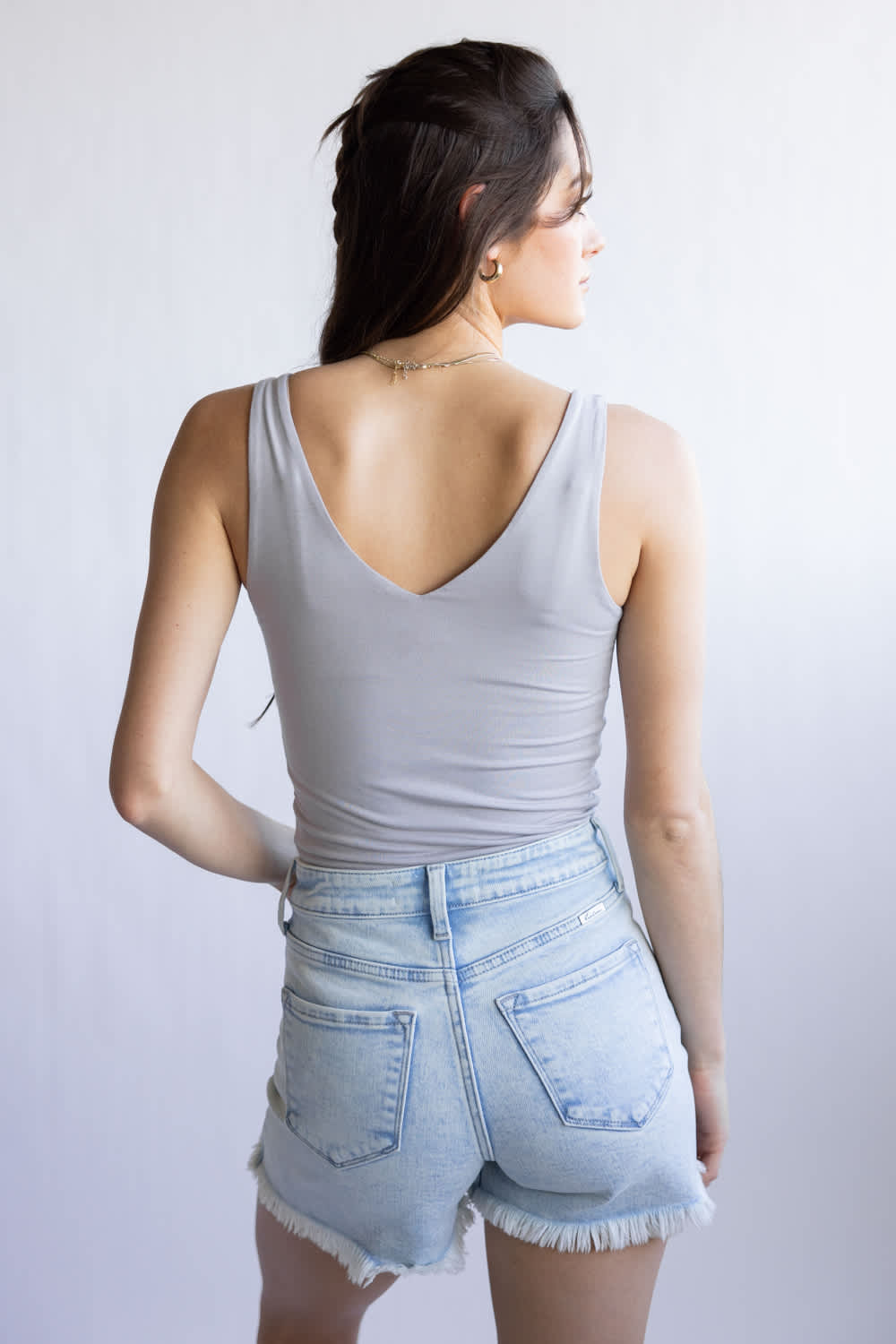 Seamless Double Layer Knit Tank Top for Women in Earth Grey 