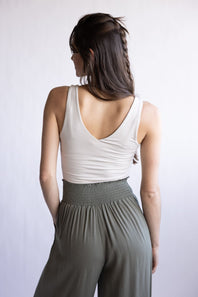 Seamless Double Layer Knit Tank Top for Women in Ecru