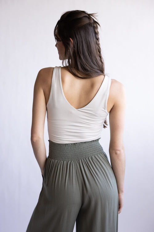 Seamless Double Layer Knit Tank Top for Women in Ecru