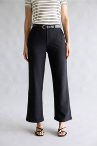 Belted Wide Leg Trouser Pants for Women in Black