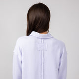 Blu Pepper Ribbed Knit Johnny Collar Polo Shirt for Women in Lavender