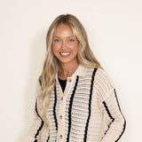 Blu Pepper Johnny Collar Stripe Sweater for Women in Cream