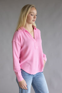 Blu Pepper Ribbed Knit Johnny Collar Top for Women in Light Pink | B3FT1012GL-LIGHTPINK