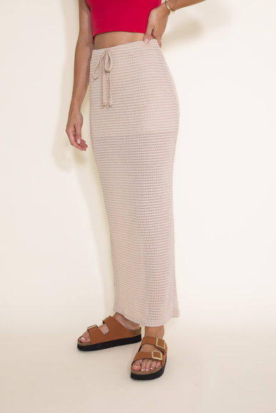 Knit Drawstring Maxi Skirt for Women in Taupe