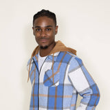 Brooklyn Cloth Zip Front Flannel Hooded Shirt Jacket for Men in Blue