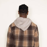 Brooklyn Cloth Zip Front Flannel Hooded Shirt Jacket for Men in Brown