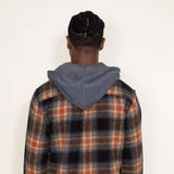Brooklyn Cloth Zip Front Flannel Hooded Shirt Jacket for Men in Brown/Grey