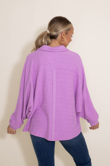 Bucketlist French Terry Fleece Button Up Sweater for Women in Purple
