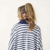 Bucketlist Oversized Fleece Button Up Striped Sweater for Women in Navy