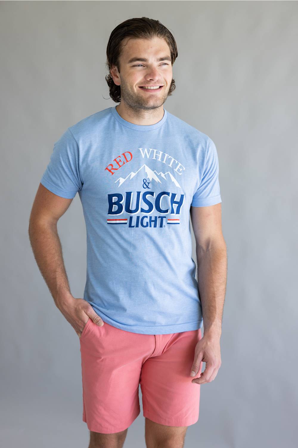 Busch Light Red White & Busch Light T-Shirt for Men in Light Blue