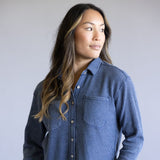 C&C California Mineral Wash Thermal Button Front Shirt for Women in Vintage Indigo