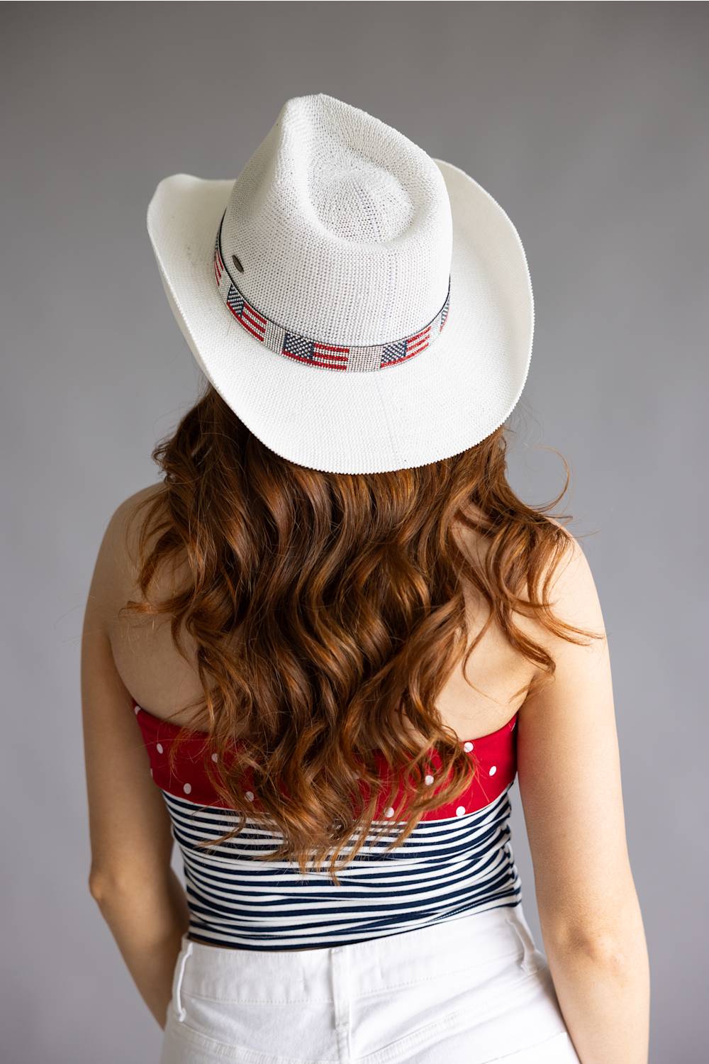 C.C. American Flag Rhinestone Band Cowgirl Hat for Women in White
