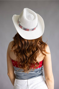 C.C. American Flag Rhinestone Band Cowgirl Hat for Women in White