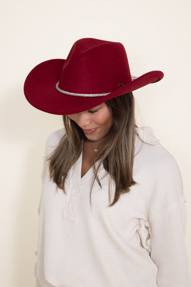 C.C. Felt Rhinestone Trim Cowgirl Hat for Women in Red