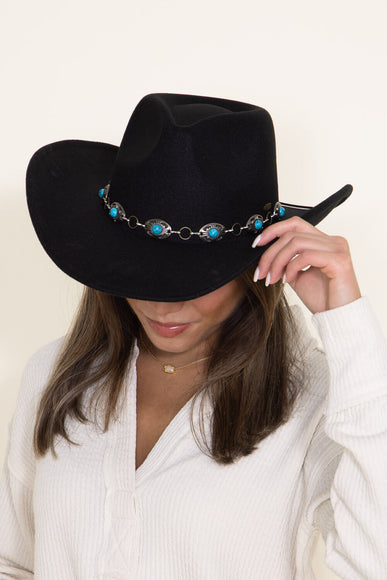 C.C. Felt Silver and Turquoise Trim Cowgirl Hat for Women in Black
