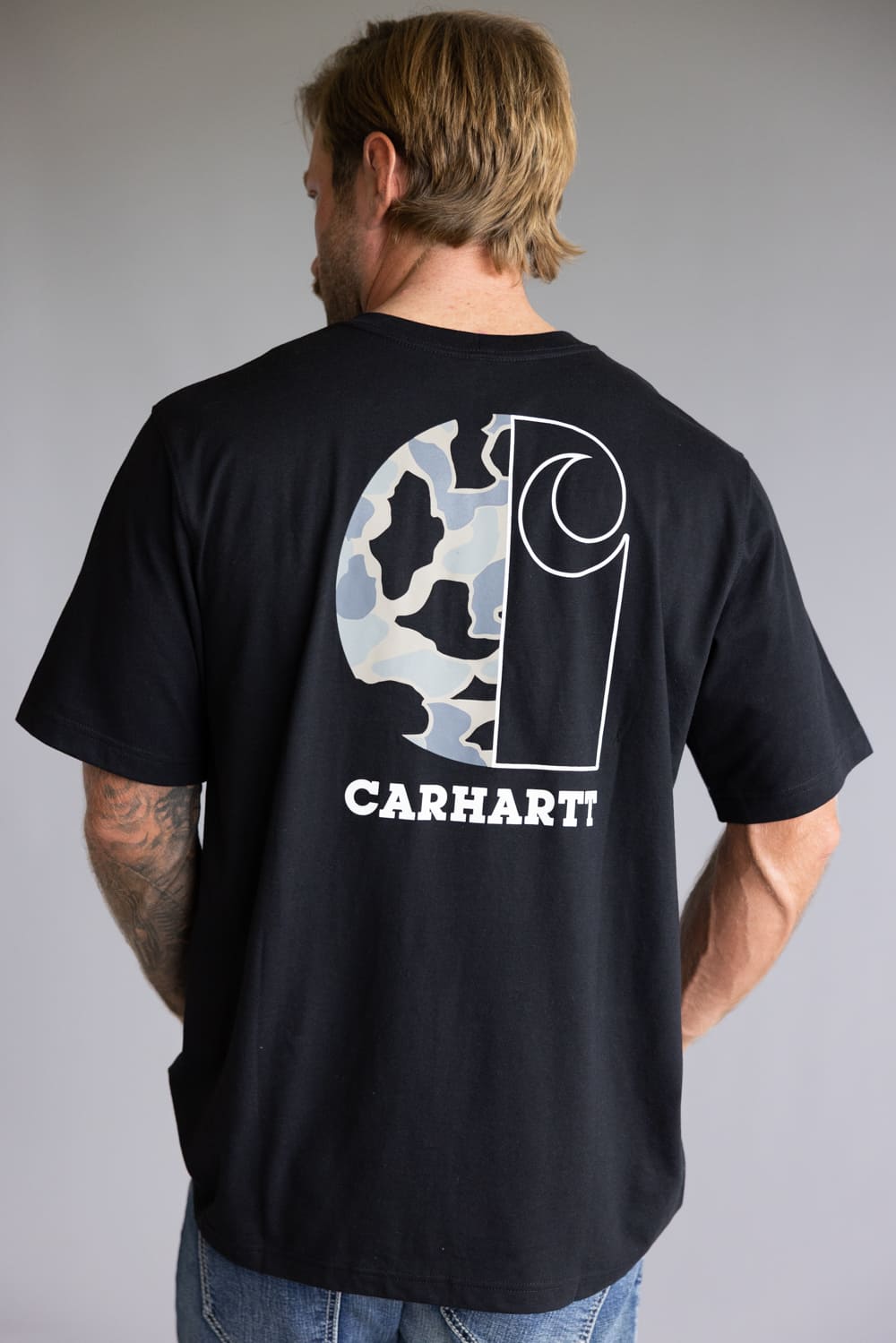 Carhartt Relaxed Fit Lightweight Camo Logo Pocket Graphic T-Shirt for Men in Black