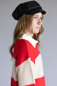 C.C. Faux Leather Newsboy Hat for Women in Black