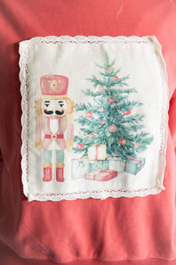 Christmas Corduroy Patch Sweatshirt for Women in Dark Coral
