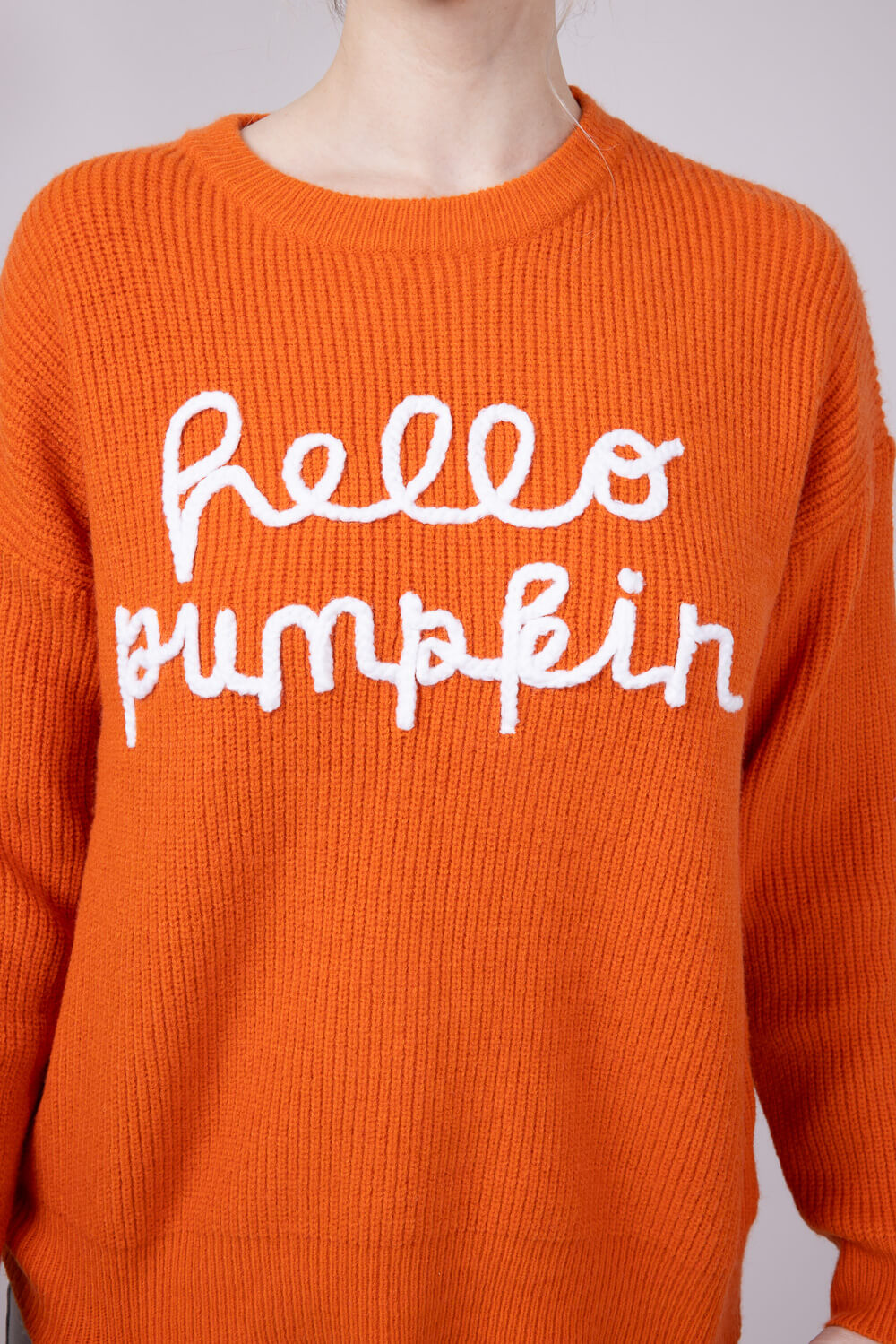 Hello Pumpkin Letter Sweater for Women in Burnt Orange