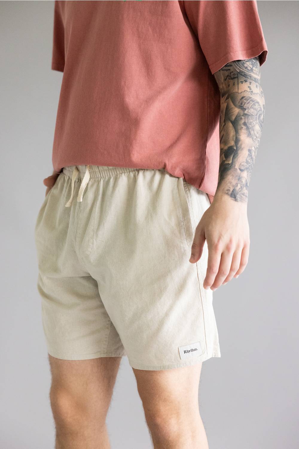  Rhythm Classic Linen Jam Shorts for Men in Sand