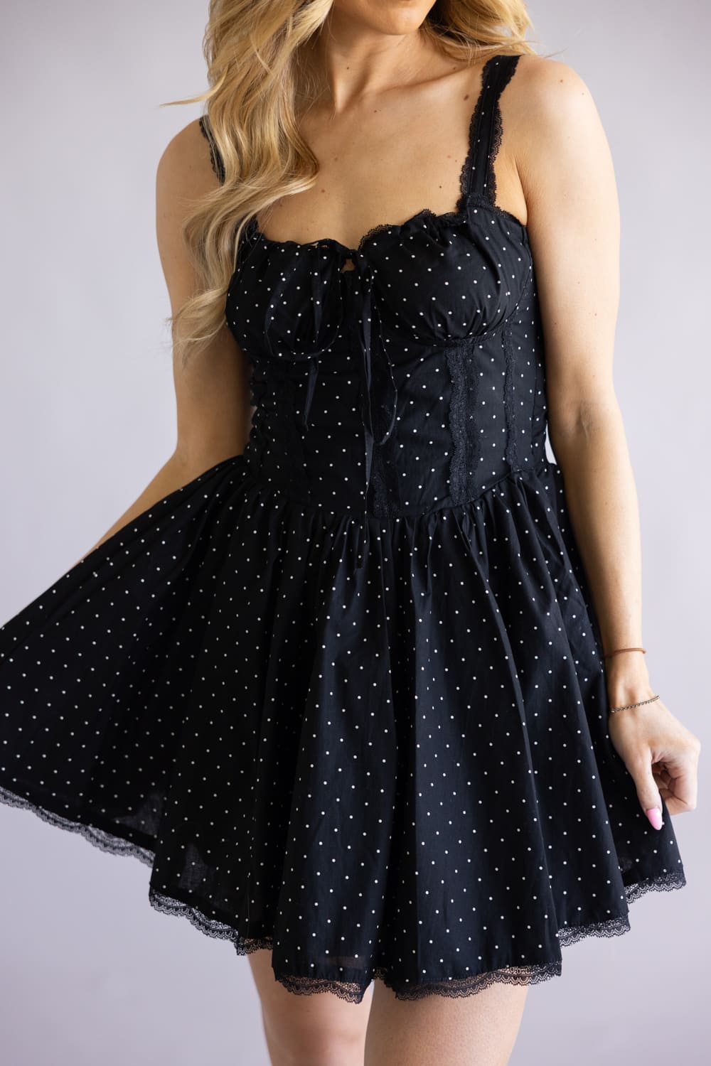 Simply Southern Polka Dot Corset Mini Dress for Women in Black