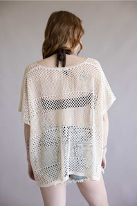 Crochet Tie Poncho for Women in Beige