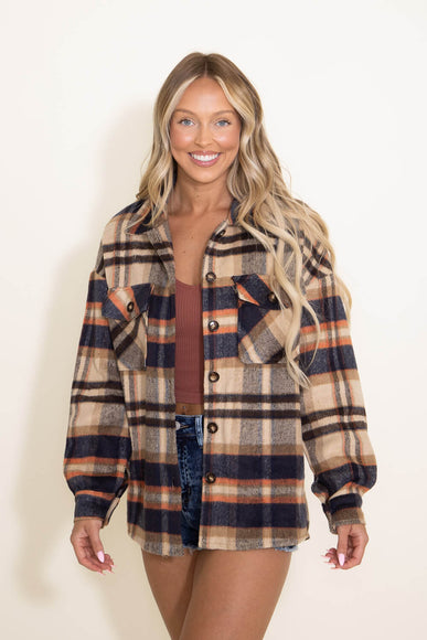 Plaid Oversized Shacket for Women in Brown/Navy