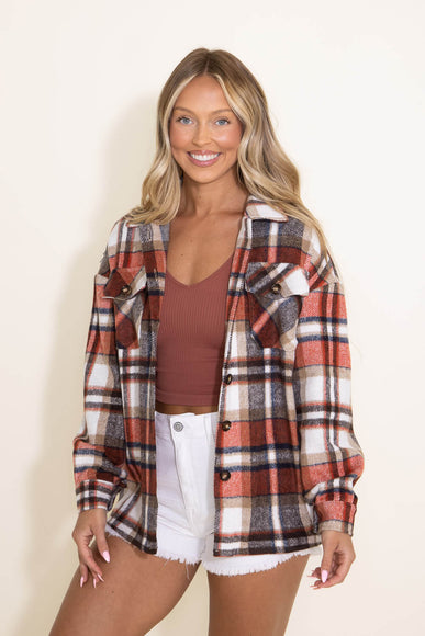 Plaid Oversized Shacket for Women in Orange