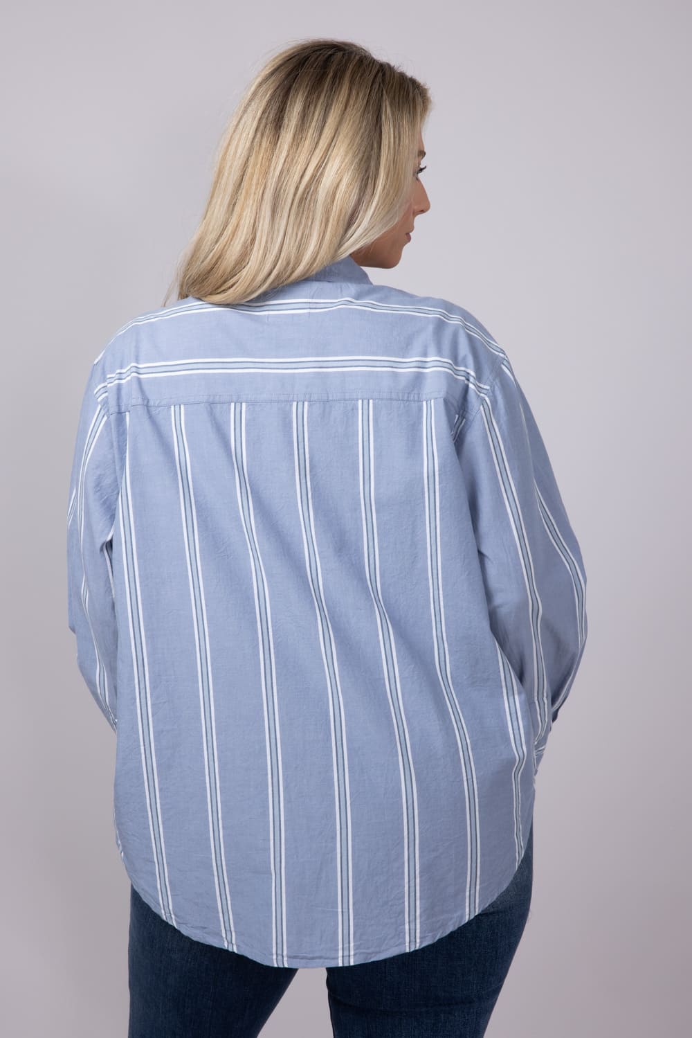 【AAKE】TWO-TUCK STRIPE SL C&C California Alaina Cotton Striped Relaxed Button Front