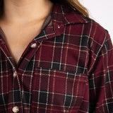 C&C California Marina Jacquard Plaid Button Up Shirt for Women in Red