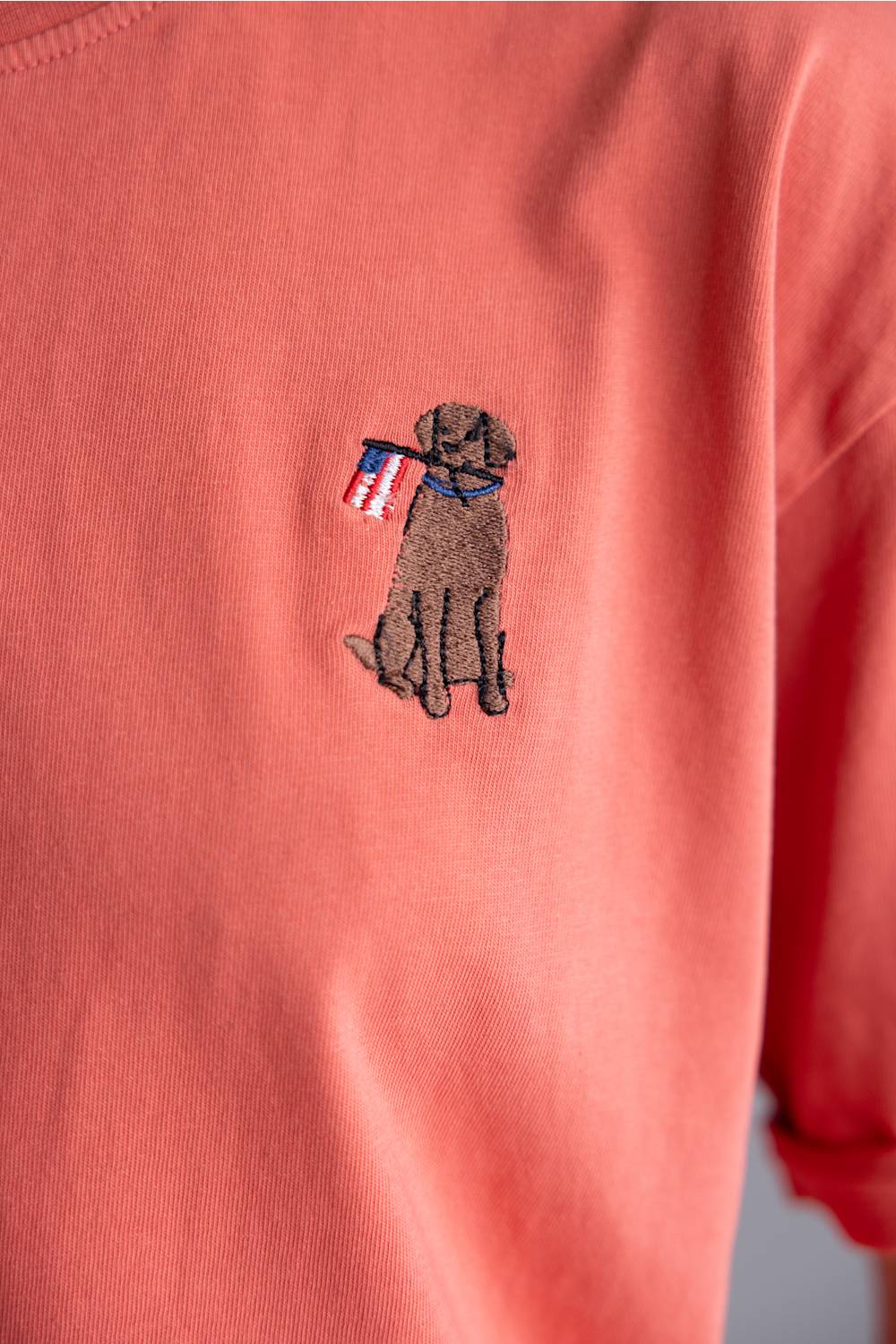 C&C California Melissa Embroidered Flag Dog T-Shirt for Women in Cranberry