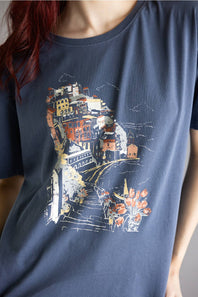 C&C California Toni Seaside Town Boxy Crew Tee for Women in Vintage Indigo