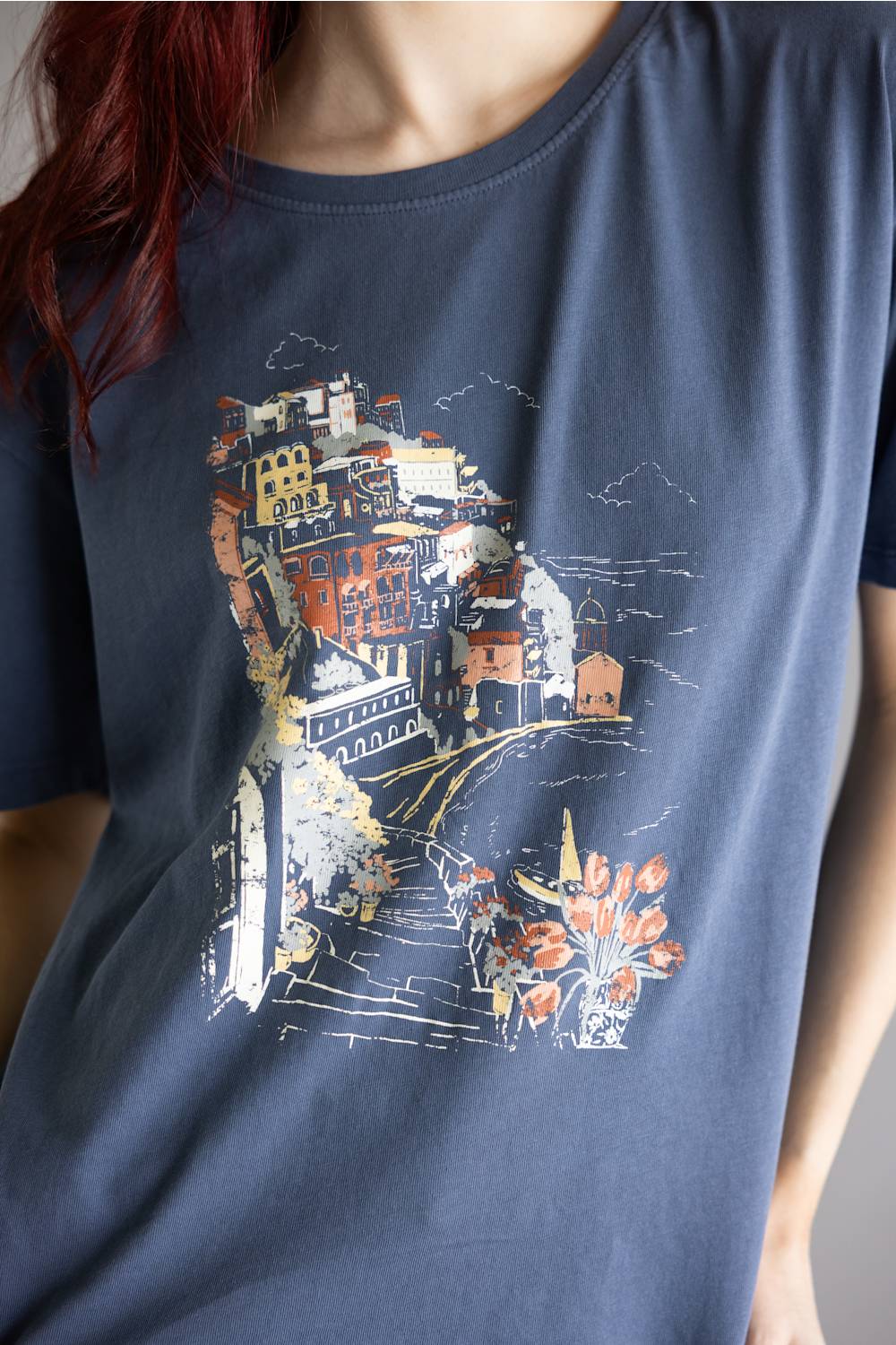 C&C California Toni Seaside Town Boxy Crew Tee for Women in Vintage Indigo