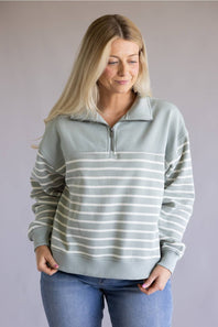C&C California Waverly Fleece Quarter Zip Sweatshirt for Women in Grey/White