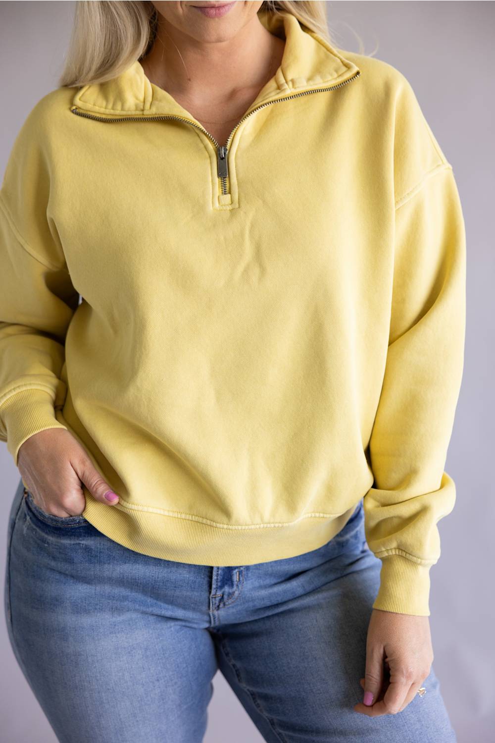 C&C California Waverly Sunwashed Fleece Quarter Zip Sweatshirt for Women in Yellow
