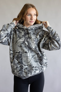 Camo Print Heavyweight Vintage Hoodie for Women in Grey