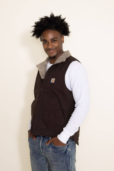 Carhartt Duck Sherpa Lined Mock Neck Vest for Men in Brown