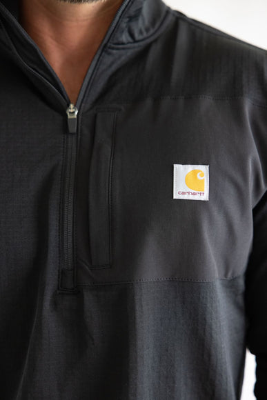 Carhartt Force Relaxed Fit Midweight Long Sleeve Quarter Zip Mock Neck T-Shirt for Men in Black