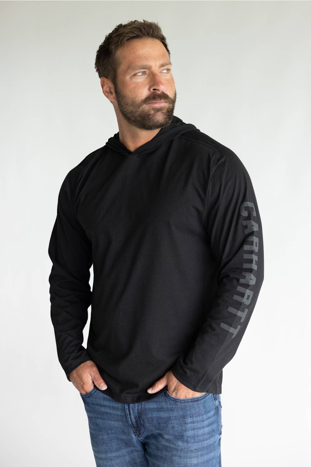 Carhartt Force Relaxed Hooded Long Sleeve T-Shirt for Men in Black